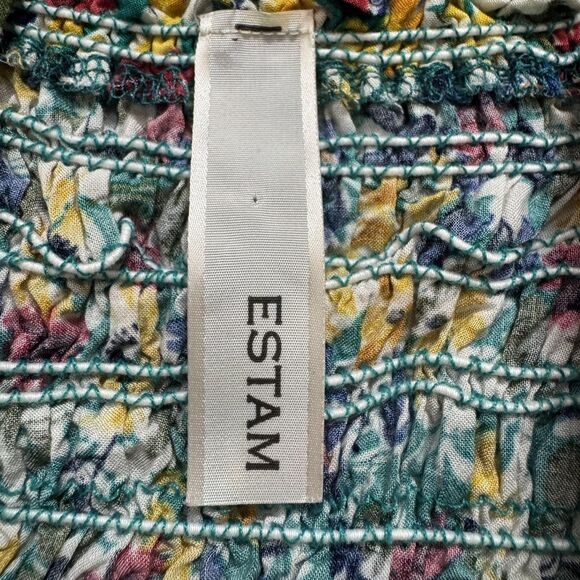 Estam Crop Top Womens Small Floral Button Front Smocked Back Rayon Summer Tank - Picture 3 of 7